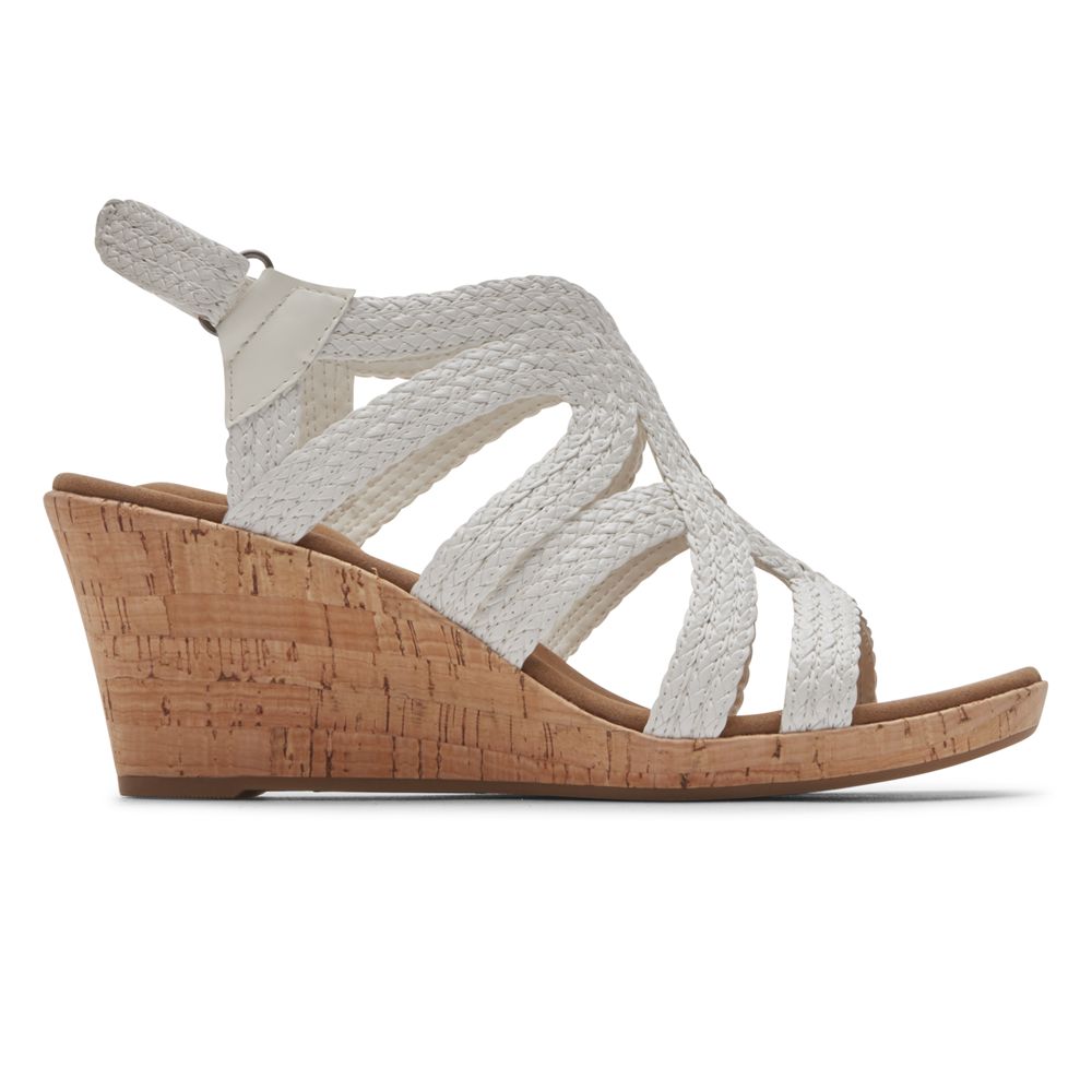 Rockport Women's Briah Braided Wedges Sandals - White - USA (7892ZYNOE)